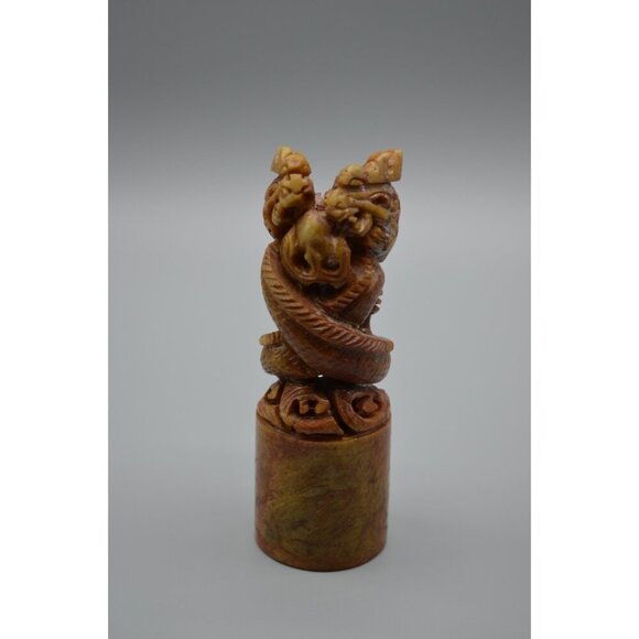 Chinese Shoushan Stone Statue Seal Stamp 4 3/4" G Shore 2-Headed Serpent Snake - Picture 1 of 13